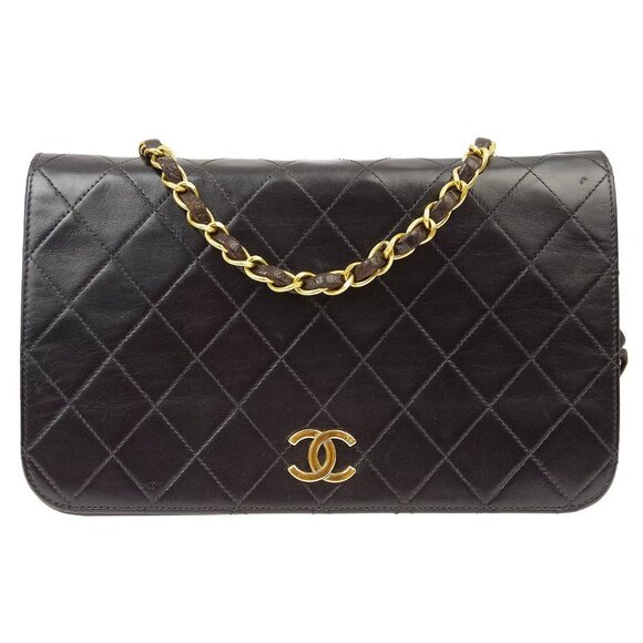 Chanel Black Lambskin Pushlock Small Full Flap Shoulder Bag - Picture 1 of 13